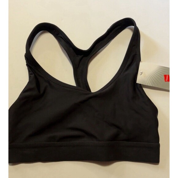 New HANES Sports Bra Size Medium Racerback Black Wireless - Picture 1 of 3